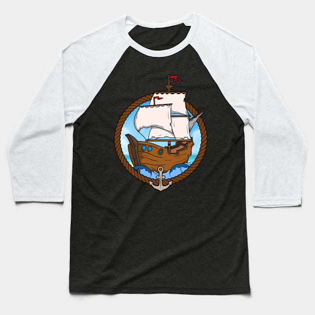 Sailing Ship Baseball T-Shirt by PixelArt